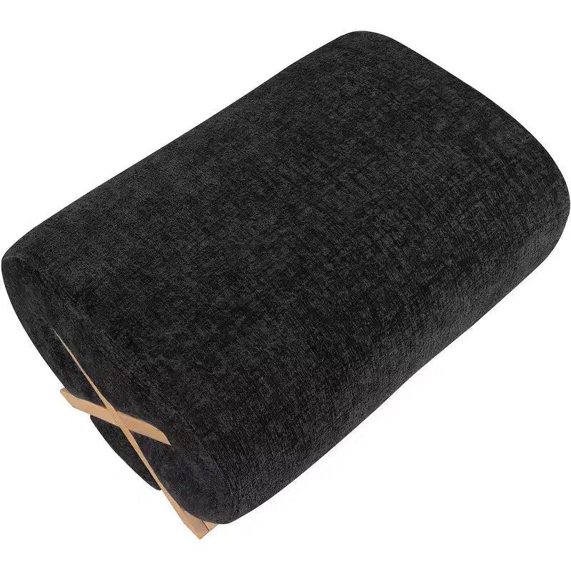 Ottoman en tissu Art déco noir/cognac – 1 personne