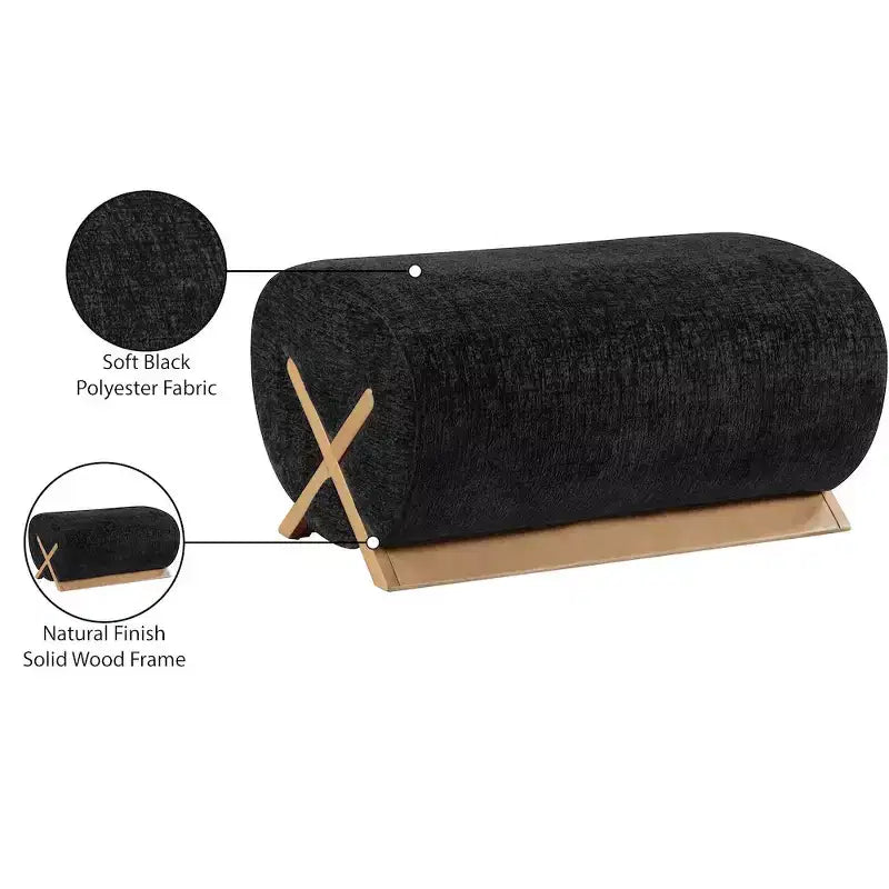 Ottoman en tissu Art déco noir/cognac – 1 personne