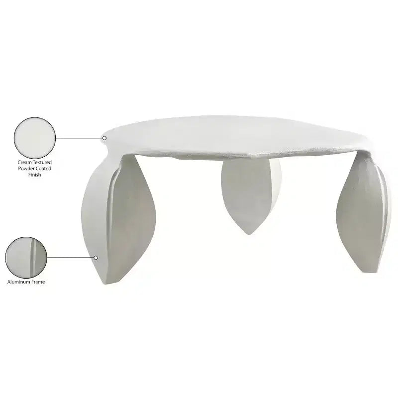 Table basse en aluminium Noir / Crème / Taupe – Art Déco, 3 pieds, 1 pièce