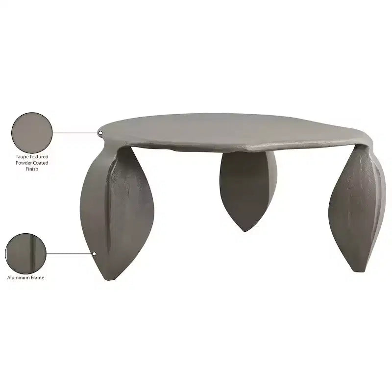 Table basse en aluminium Noir / Crème / Taupe – Art Déco, 3 pieds, 1 pièce