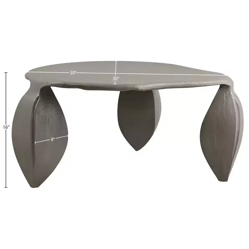 Table basse en aluminium Noir / Crème / Taupe – Art Déco, 3 pieds, 1 pièce