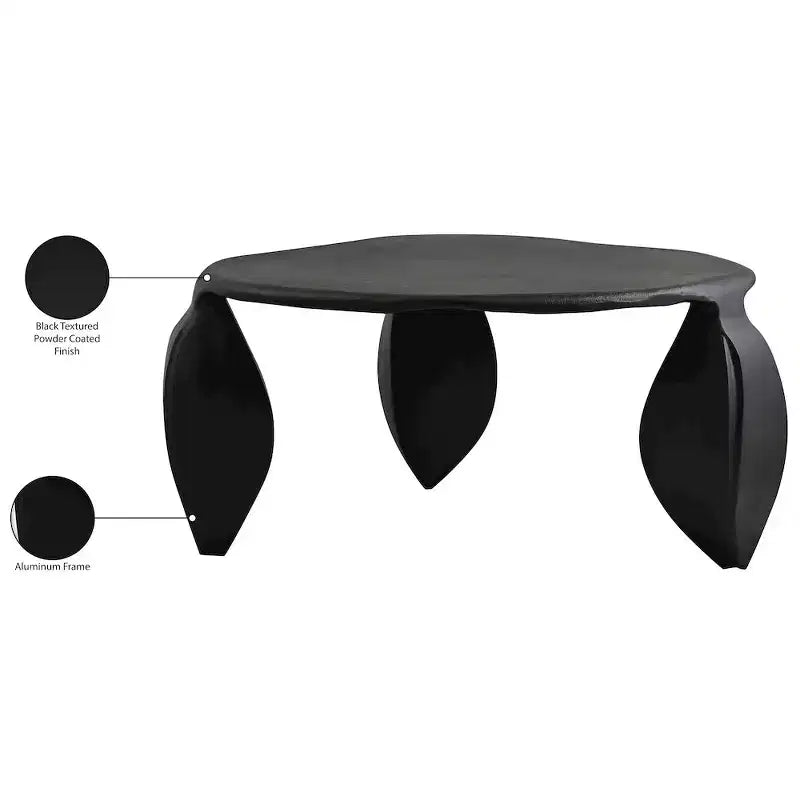 Table basse en aluminium Noir / Crème / Taupe – Art Déco, 3 pieds, 1 pièce