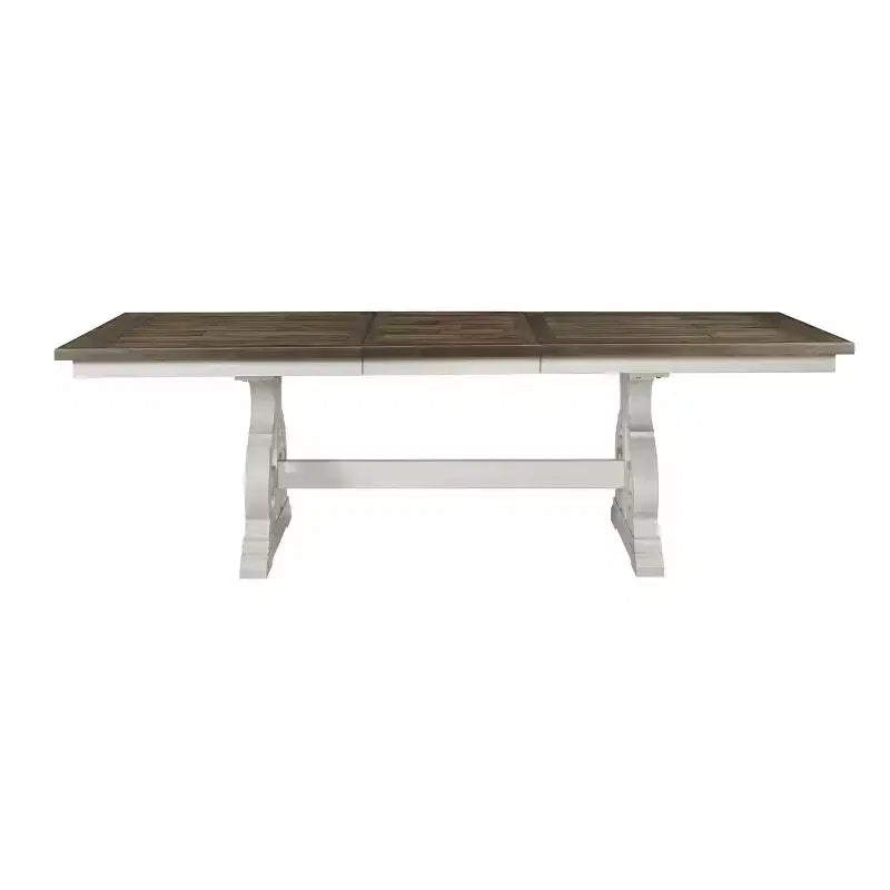 Table à manger extensible rectangulaire Off-White et chêne français, 8 places