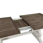 Table à manger extensible rectangulaire Off-White et chêne français, 8 places
