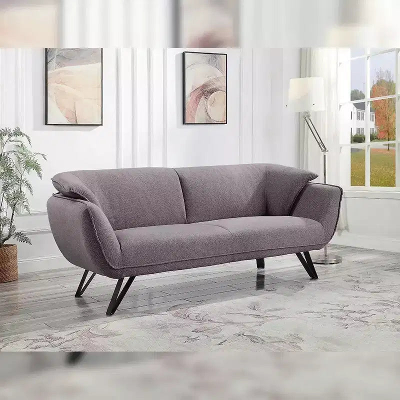 Canapé 3 places en velours gris avec cadre en bois et pieds en métal