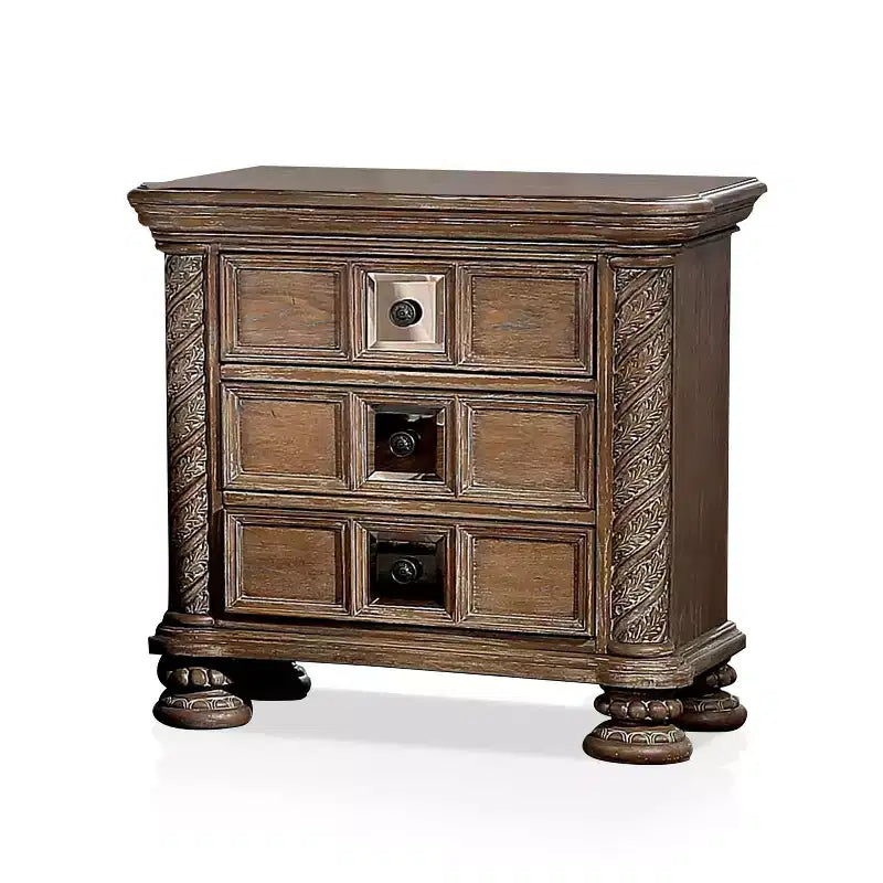 Lellen 3 Drawer Carved Details Nightstand Rustic Natural Tone - HOMES: Inside + Out
