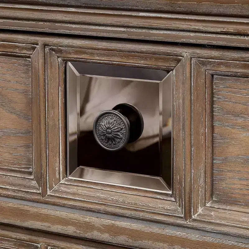 Table de chevet brune à 3 tiroirs avec panneaux miroirs, 1 personne