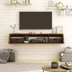 Meuble TV flottant en hickory clair pour téléviseurs jusqu'à 70" – Fini naturel, fixation murale, assemblage par 1 personne