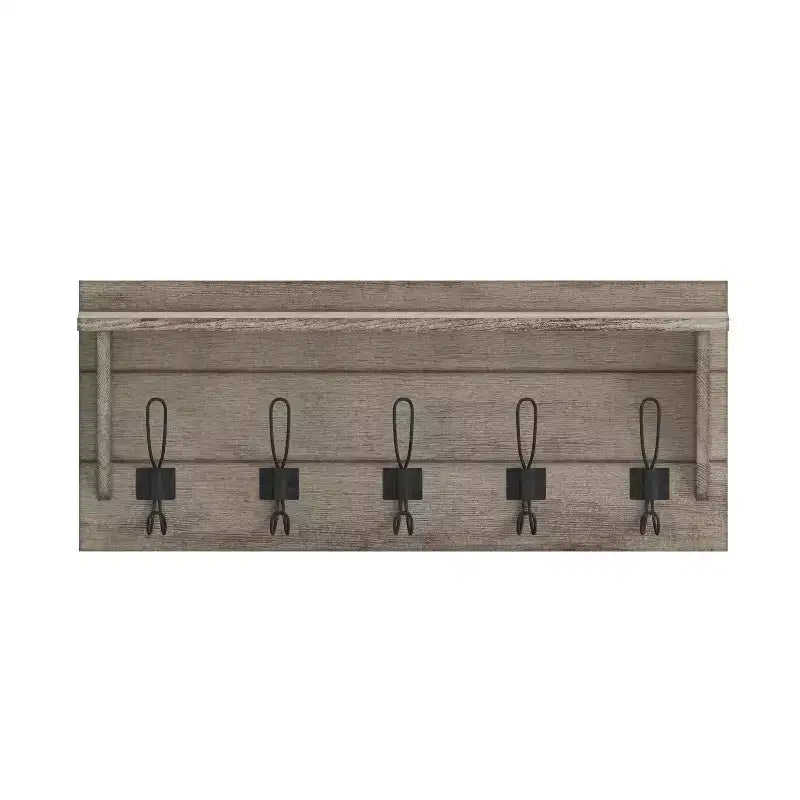 Porte-manteau mural en pin avec 5 crochets et étagère supérieure – 7 couleurs, 1 personne