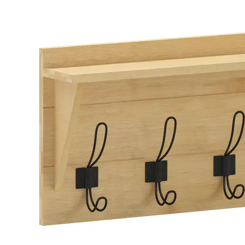 Porte-manteau mural en pin avec 5 crochets et étagère supérieure – 7 couleurs, 1 personne