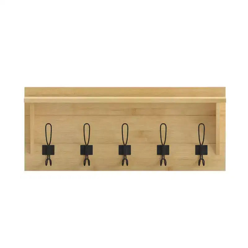 Porte-manteau mural en pin avec 5 crochets et étagère supérieure – 7 couleurs, 1 personne