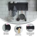 Porte-manteau mural en pin avec 5 crochets et étagère supérieure – 7 couleurs, 1 personne
