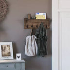 Porte-manteau mural en pin avec 5 crochets et étagère supérieure – 7 couleurs, 1 personne