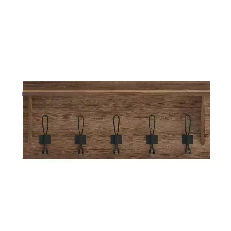 Porte-manteau mural en pin avec 5 crochets et étagère supérieure – 7 couleurs, 1 personne