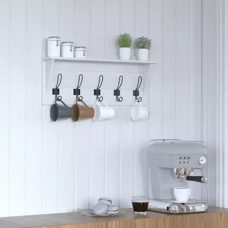 Porte-manteau mural en pin avec 5 crochets et étagère supérieure – 7 couleurs, 1 personne