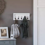 Porte-manteau mural en pin avec 5 crochets et étagère supérieure – 7 couleurs, 1 personne