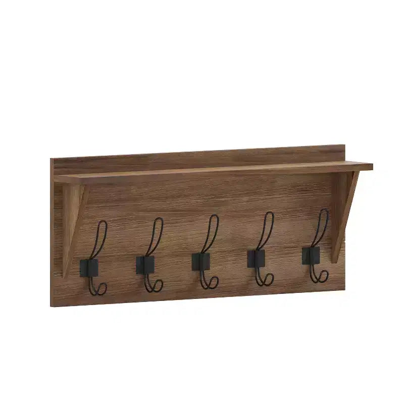 Porte-manteau mural en pin avec 5 crochets et étagère supérieure – 7 couleurs, 1 personne