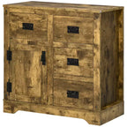Buffet Rustique Marron avec 4 Tiroirs et 1 Porte, Montage par 1 Personne