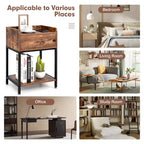 Tables de chevet industrielles marron et noires avec station de charge, lot de 2