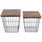 Tables gigognes carrées noires et marron, lot de 2