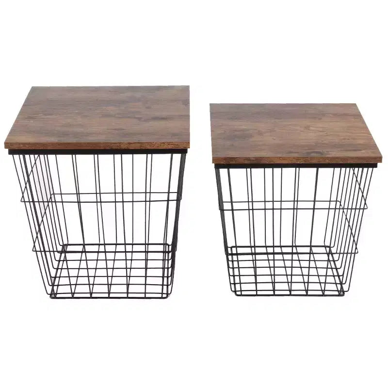 Tables gigognes carrées noires et marron, lot de 2