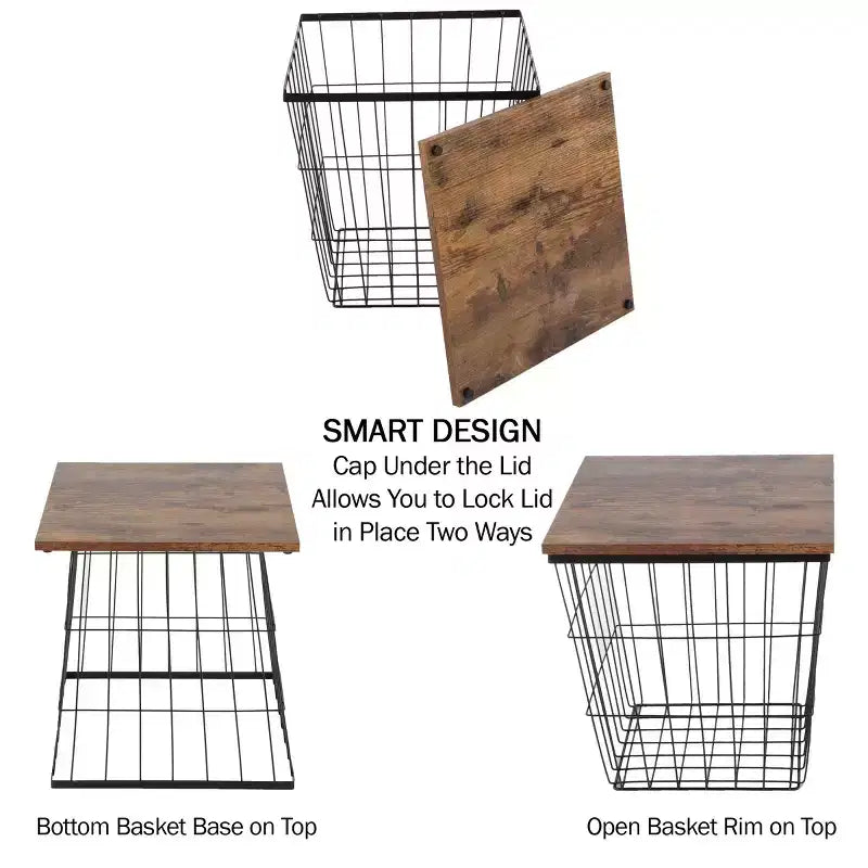 Tables gigognes carrées noires et marron, lot de 2