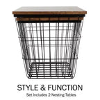 Tables gigognes carrées noires et marron, lot de 2