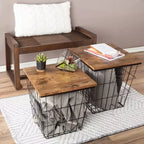 Tables gigognes carrées noires et marron, lot de 2
