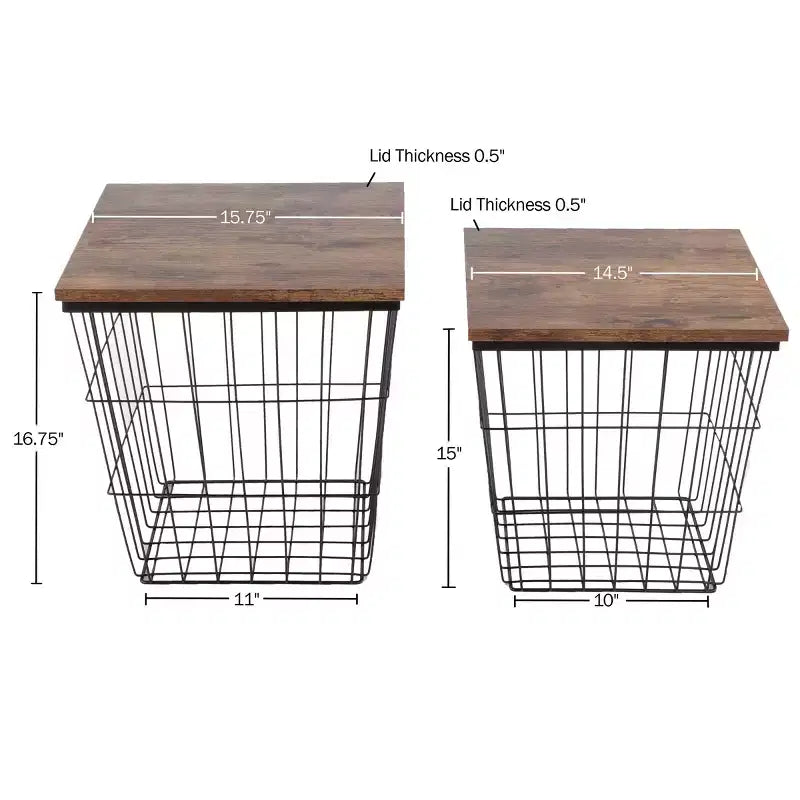 Tables gigognes carrées noires et marron, lot de 2