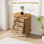 Commode haute 4 tiroirs cannelés naturels – Style bohème, pour 1 personne