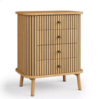 Commode haute 4 tiroirs cannelés naturels – Style bohème, pour 1 personne
