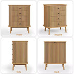 Commode haute 4 tiroirs cannelés naturels – Style bohème, pour 1 personne