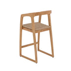 Tabouret de bar en teck naturel, rembourré beige, hauteur fixe de 76 cm, 1 place