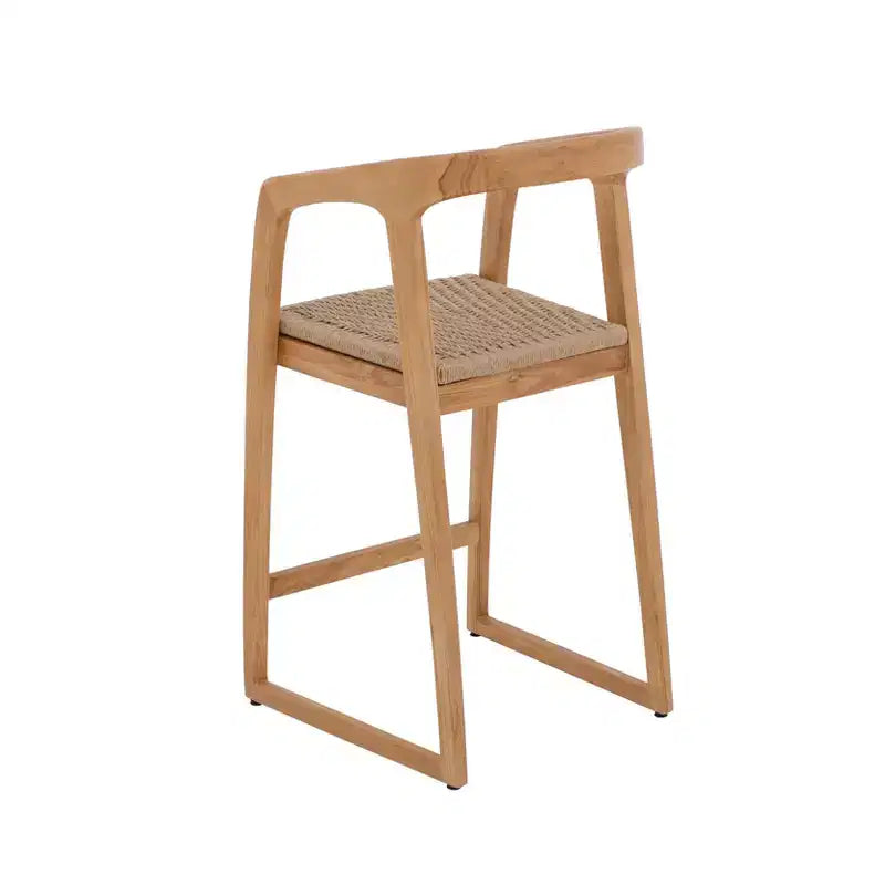Tabouret de bar en teck naturel, rembourré beige, hauteur fixe de 76 cm, 1 place