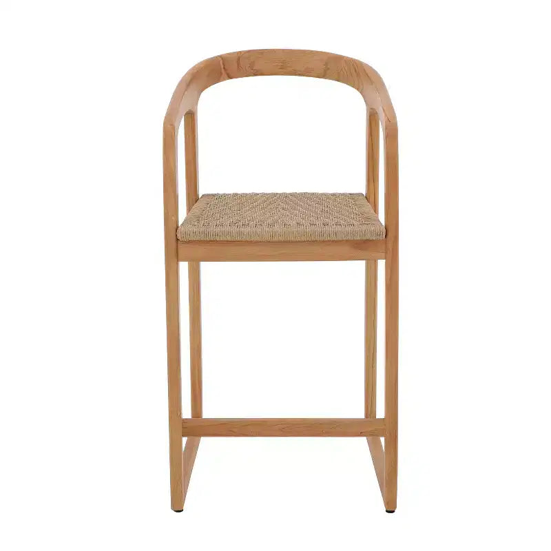 Tabouret de bar en teck naturel, rembourré beige, hauteur fixe de 76 cm, 1 place