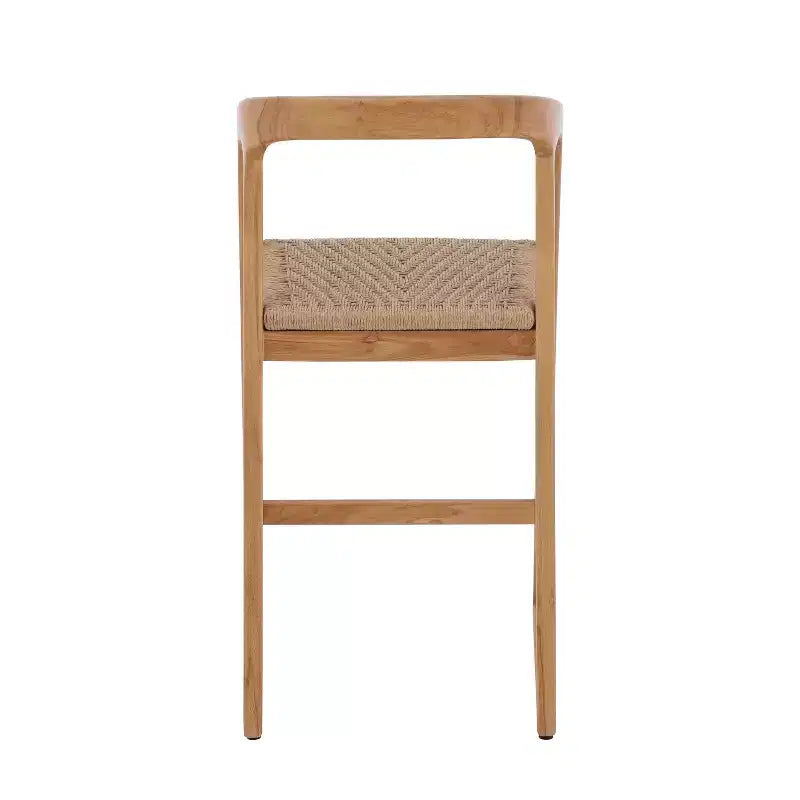Tabouret de bar en teck naturel, rembourré beige, hauteur fixe de 76 cm, 1 place