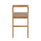 Tabouret de bar en teck naturel, rembourré beige, hauteur fixe de 76 cm, 1 place