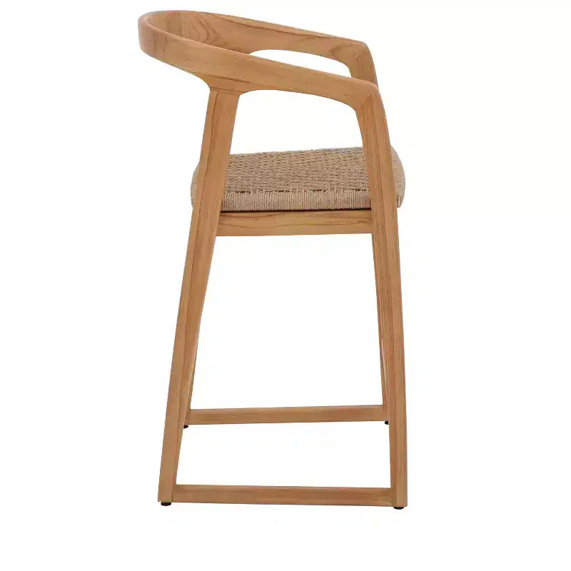 Tabouret de bar en teck naturel, rembourré beige, hauteur fixe de 76 cm, 1 place