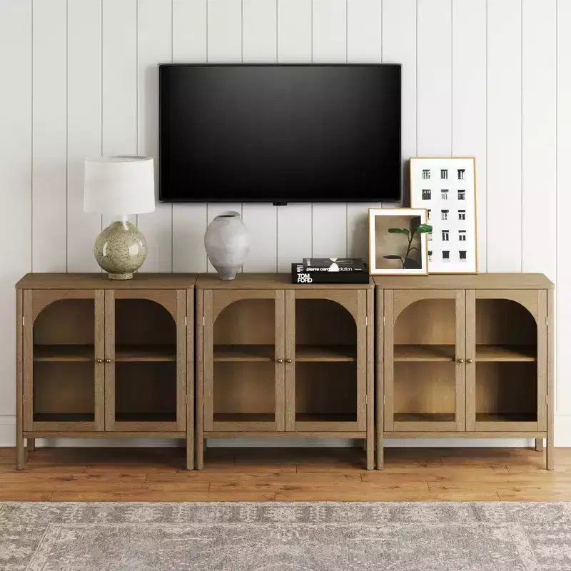 Ensemble de 3 meubles consoles avec portes – Noir / Marron / Blanc