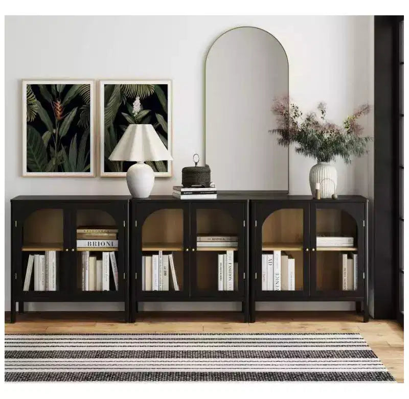 Ensemble de 3 meubles consoles avec portes – Noir / Marron / Blanc