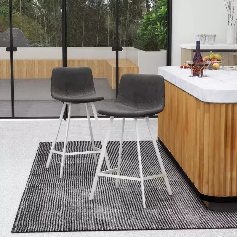 Tabouret de comptoir en cuir rembourré avec base en acier inoxydable – Siège unique, plusieurs couleurs