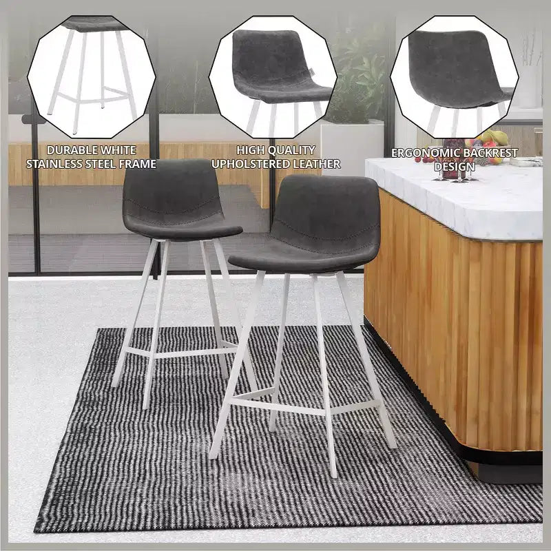Tabouret de comptoir en cuir rembourré avec base en acier inoxydable – Siège unique, plusieurs couleurs