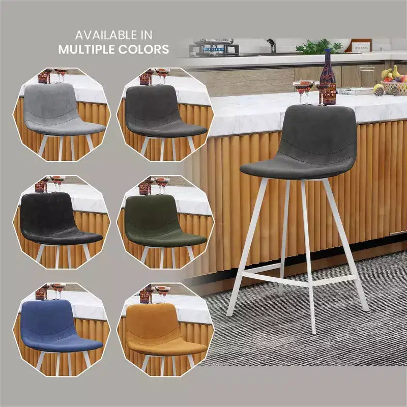 Tabouret de comptoir en cuir rembourré avec base en acier inoxydable – Siège unique, plusieurs couleurs