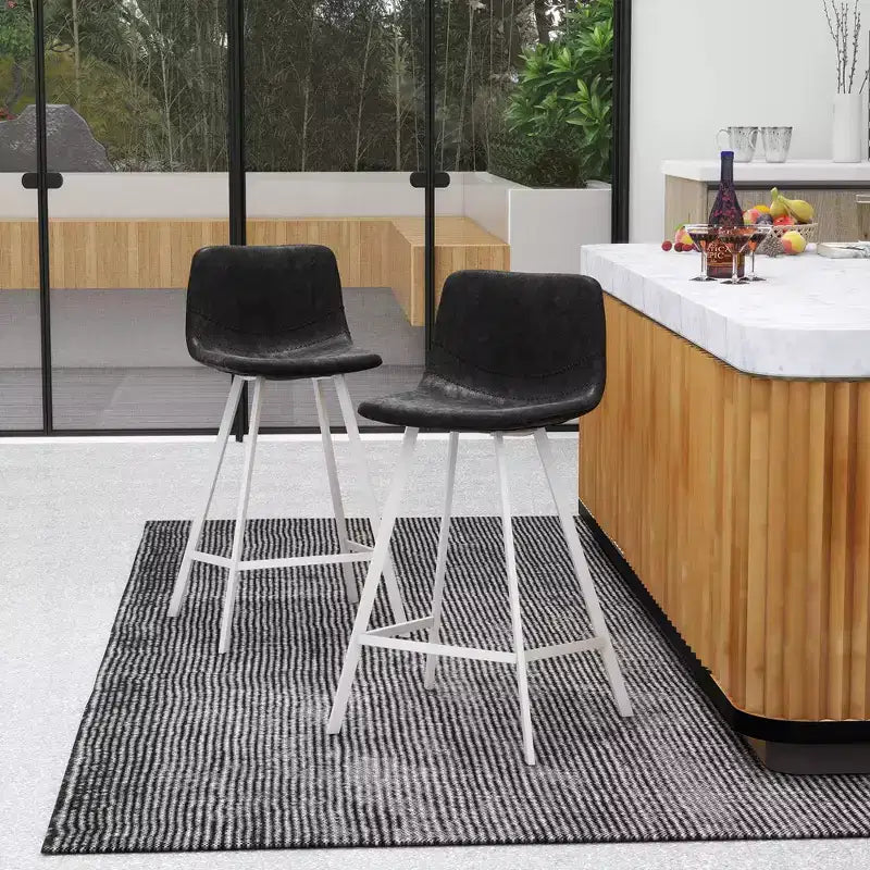 Tabouret de comptoir en cuir rembourré avec base en acier inoxydable – Siège unique, plusieurs couleurs