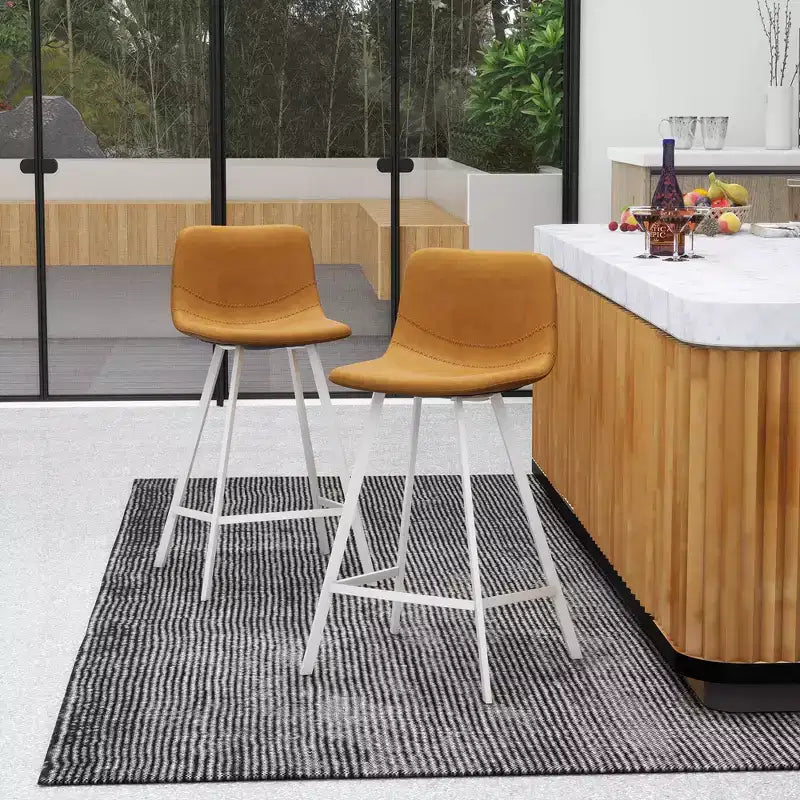 Tabouret de comptoir en cuir rembourré avec base en acier inoxydable – Siège unique, plusieurs couleurs