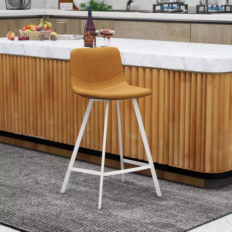 Tabouret de comptoir en cuir rembourré avec base en acier inoxydable – Siège unique, plusieurs couleurs