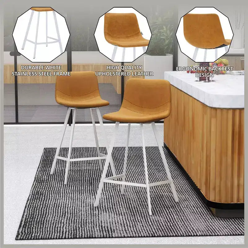 Tabouret de comptoir en cuir rembourré avec base en acier inoxydable – Siège unique, plusieurs couleurs