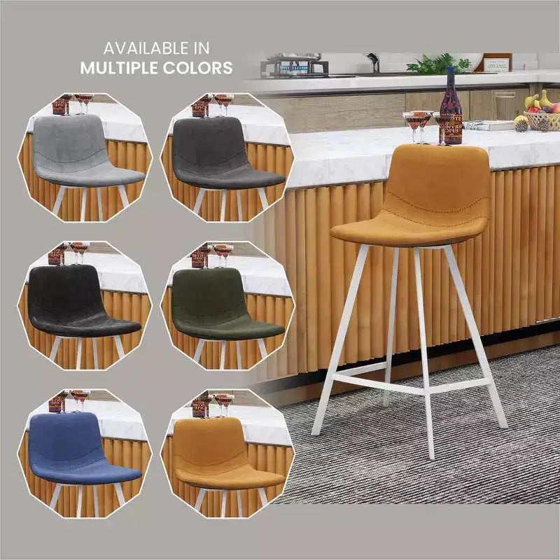 Tabouret de comptoir en cuir rembourré avec base en acier inoxydable – Siège unique, plusieurs couleurs