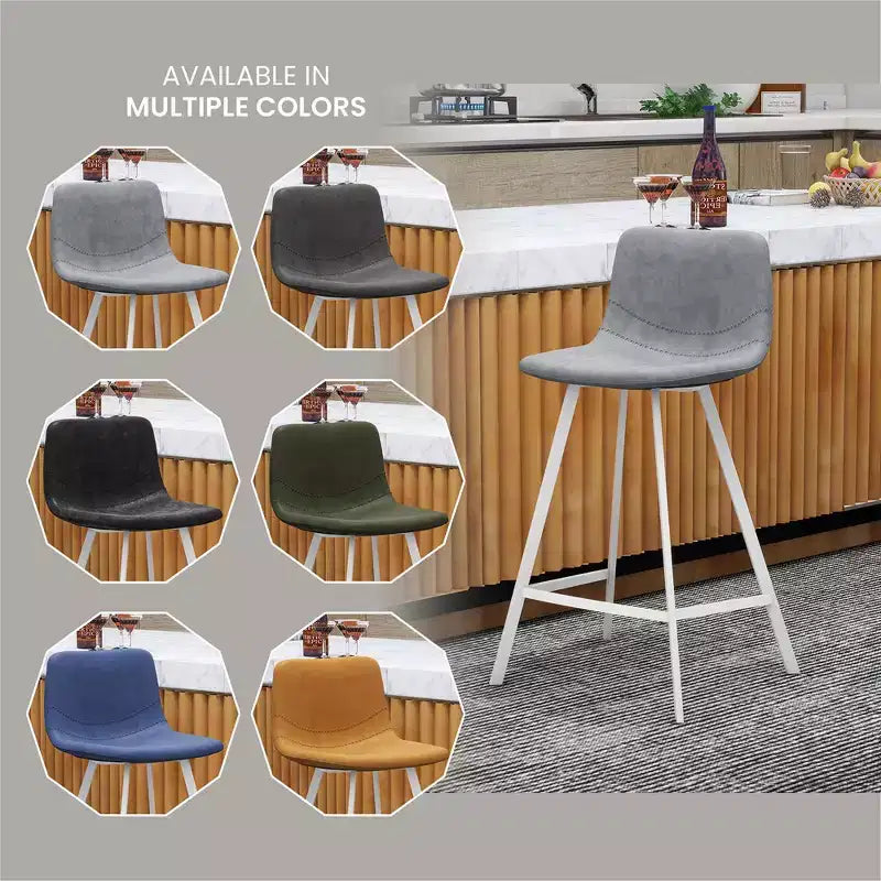 Tabouret de comptoir en cuir rembourré avec base en acier inoxydable – Siège unique, plusieurs couleurs