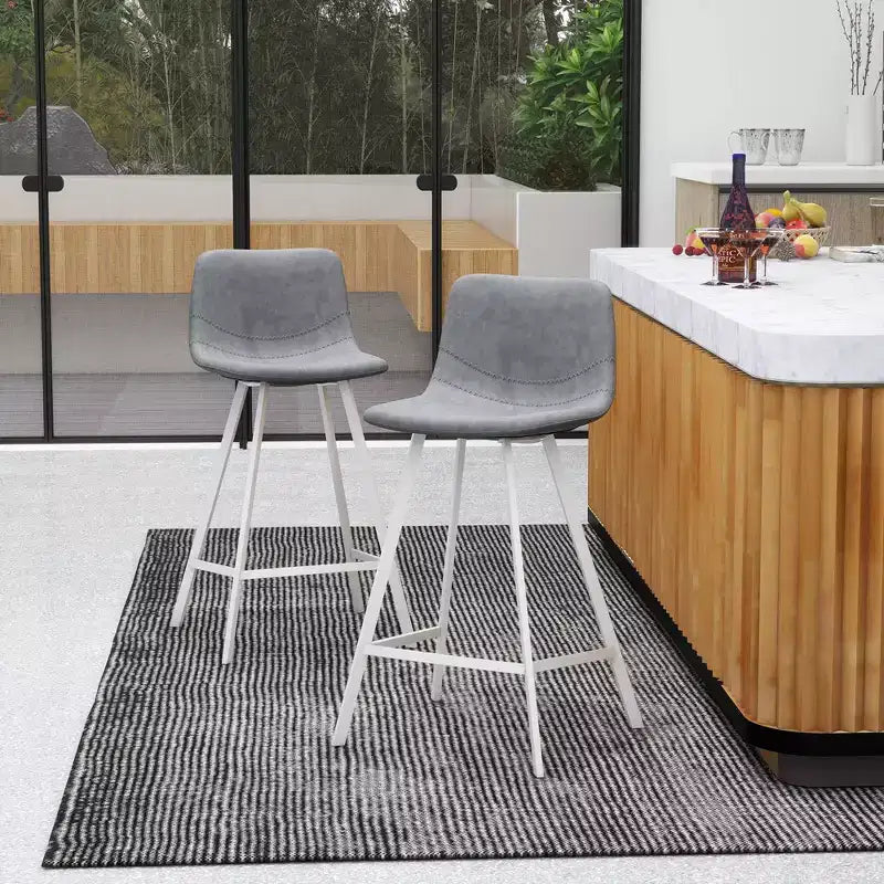 Tabouret de comptoir en cuir rembourré avec base en acier inoxydable – Siège unique, plusieurs couleurs
